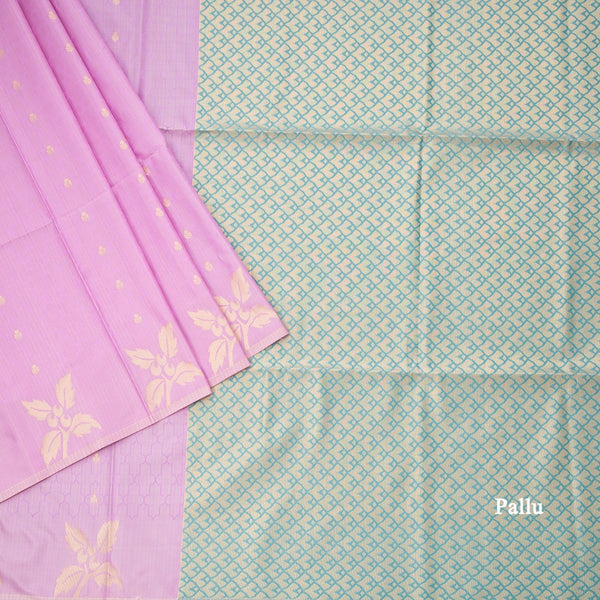 Semi Soft Silk Lilac Purple Thread Work Saree With Zari Buttas