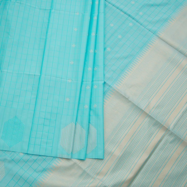 Semi Soft Silk Turquoise Blue Thread Work Saree With Zari Buttas