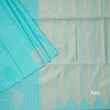 Semi Soft Silk Turquoise Blue Thread Work Saree With Zari Buttas
