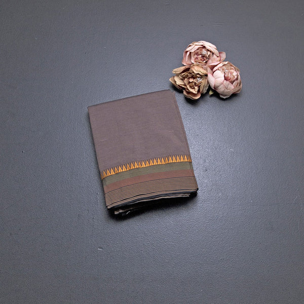 Dharwad Cotton Brown Plain Saree