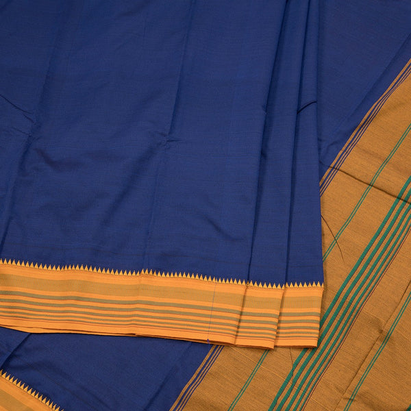 Dharwad Cotton Navy Blue Plain Saree 02