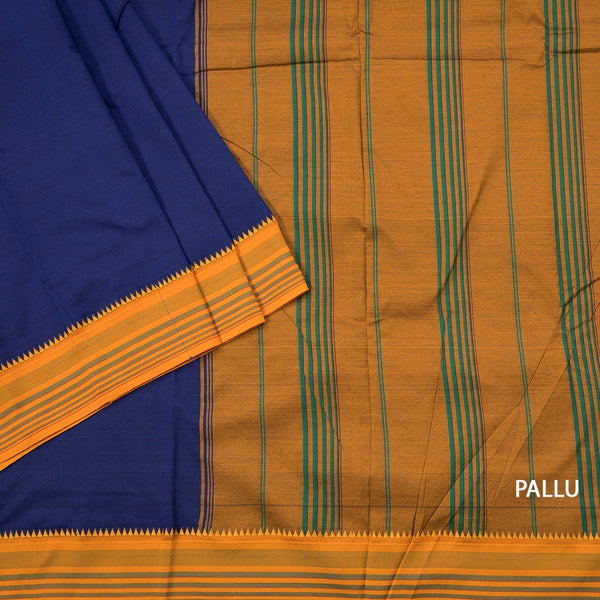 Dharwad Cotton Navy Blue Plain Saree 02