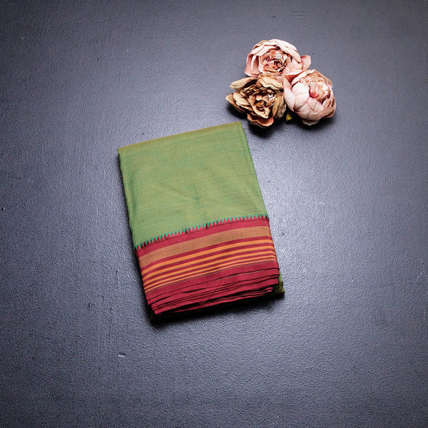 Dharwad Cotton Green Plain Saree 06