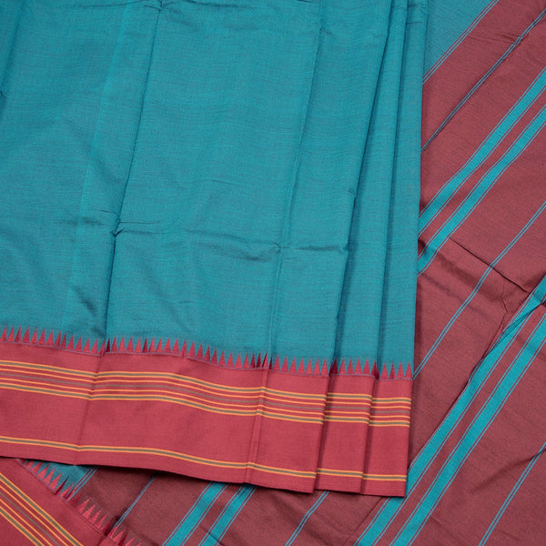 Dharwad Cotton Peacock Blue Plain Saree 02
