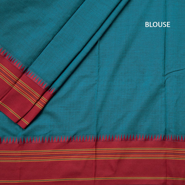 Dharwad Cotton Peacock Blue Plain Saree 02 - Kumaran Silks