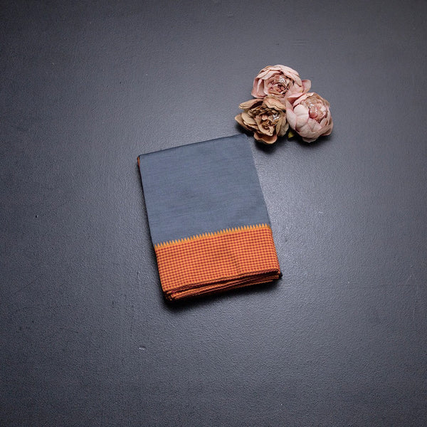 Dharwad Cotton Grey Plain Saree 06