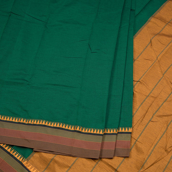Dharwad Cotton Bottle Green Plain Saree 02