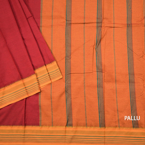 Dharwad Cotton Maroon Plain Saree 05