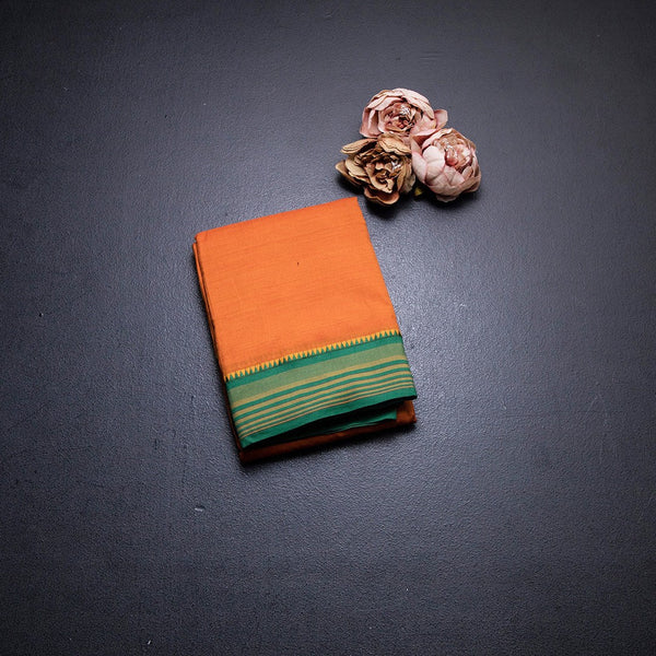 Dharwad Cotton Orange Plain Saree
