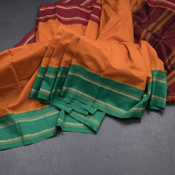 Dharwad Cotton Orange Stripes Printed Saree