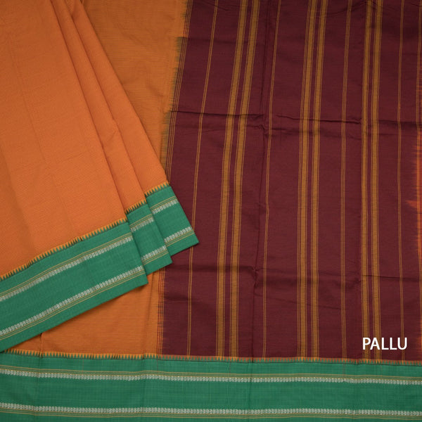 Dharwad Cotton Orange Stripes Printed Saree