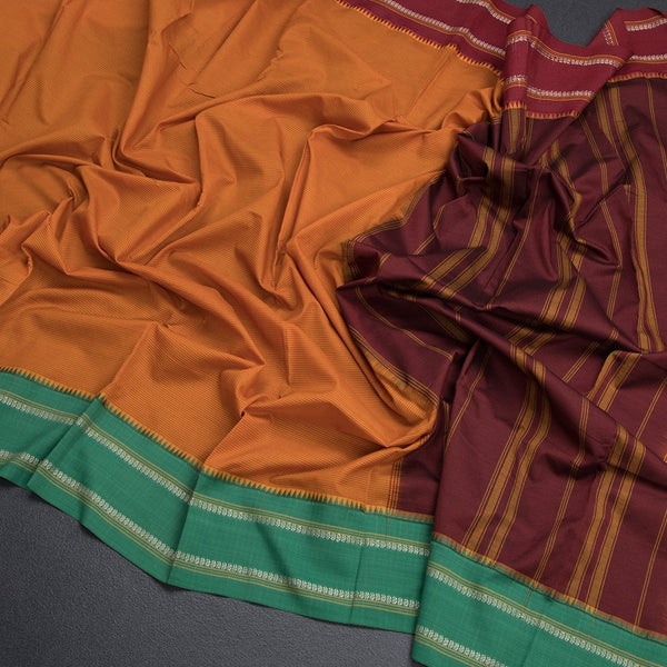 Dharwad Cotton Orange Stripes Printed Saree