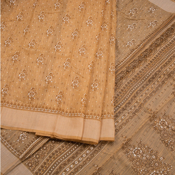 Chanderi Cotton Light Brown Printed Saree