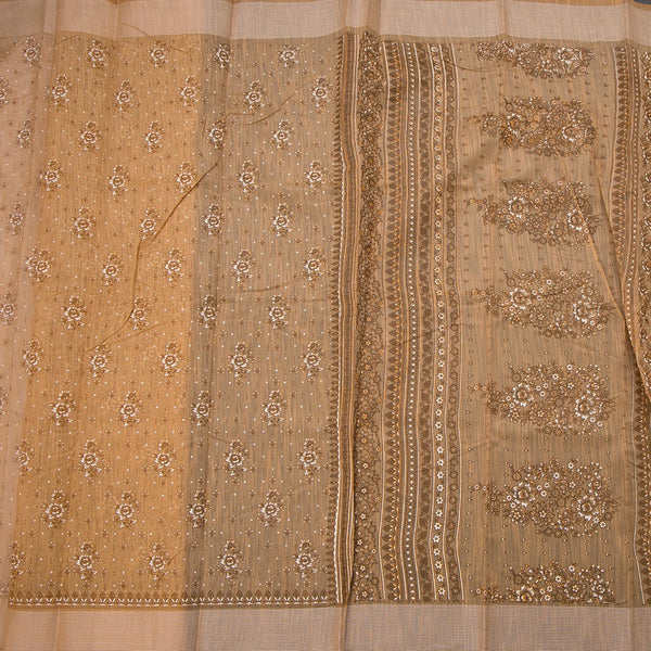 Chanderi Cotton Light Brown Printed Saree