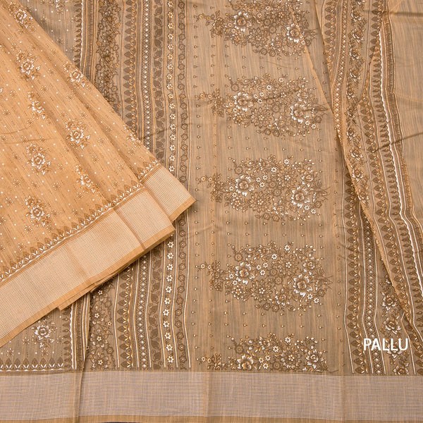 Chanderi Cotton Light Brown Printed Saree