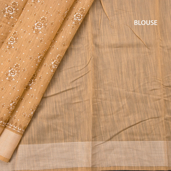 Chanderi Cotton Light Brown Printed Saree