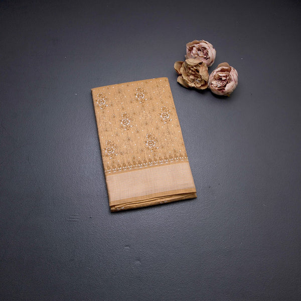 Chanderi Cotton Light Brown Printed Saree