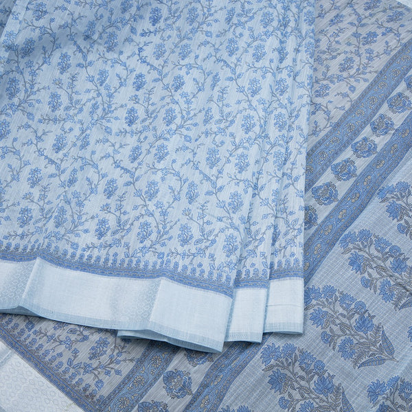 Chanderi Cotton Light Blue Printed Saree