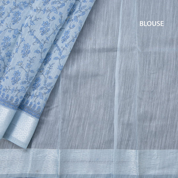 Chanderi Cotton Light Blue Printed Saree