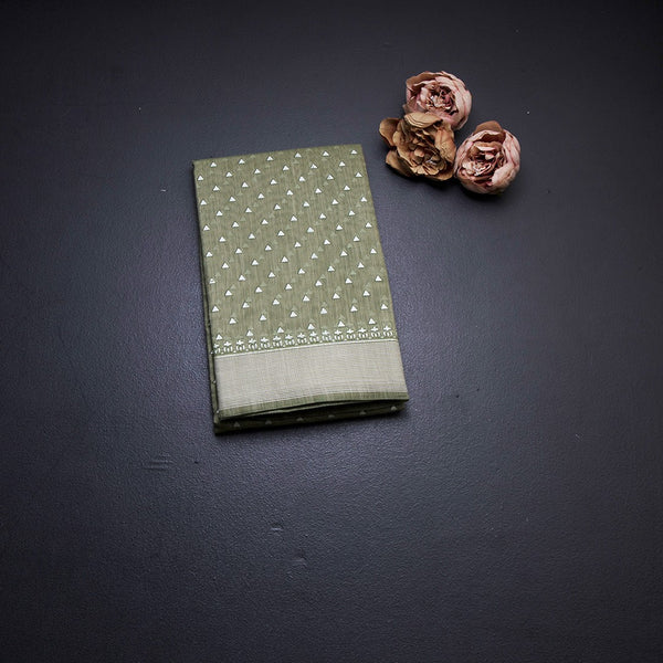 Chanderi Cotton Light Olive Green Printed Saree