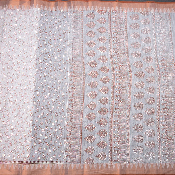 Chanderi Cotton White Printed Saree