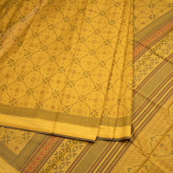 Chanderi Cotton Mustard Printed Saree