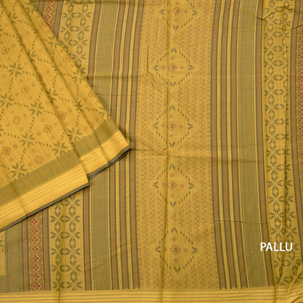 Chanderi Cotton Mustard Printed Saree