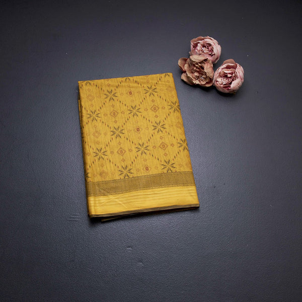 Chanderi Cotton Mustard Printed Saree