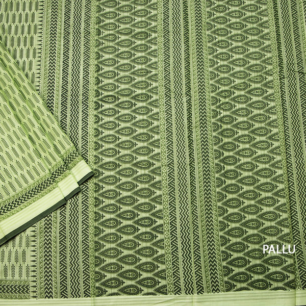 Chanderi Cotton Light Green Printed Saree 03