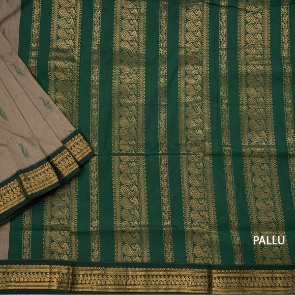Kalyani Cotton Light Grey Saree With Small Buttas And Zari Border
