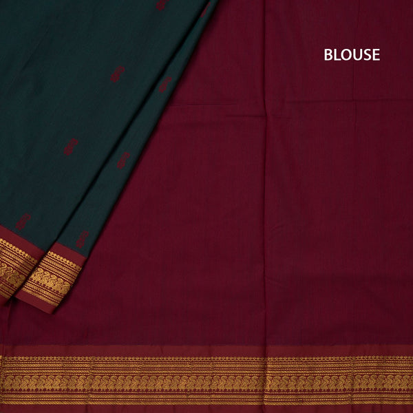 Kalyani Cotton Bottle Green Saree With Small Buttas And Zari Border