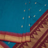 Kalyani Cotton Peacock Blue Saree With Zari Buttas And Temple Border