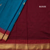 Kalyani Cotton Peacock Blue Saree With Zari Buttas And Temple Border