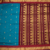Kalyani Cotton Peacock Blue Saree With Zari Buttas And Temple Border