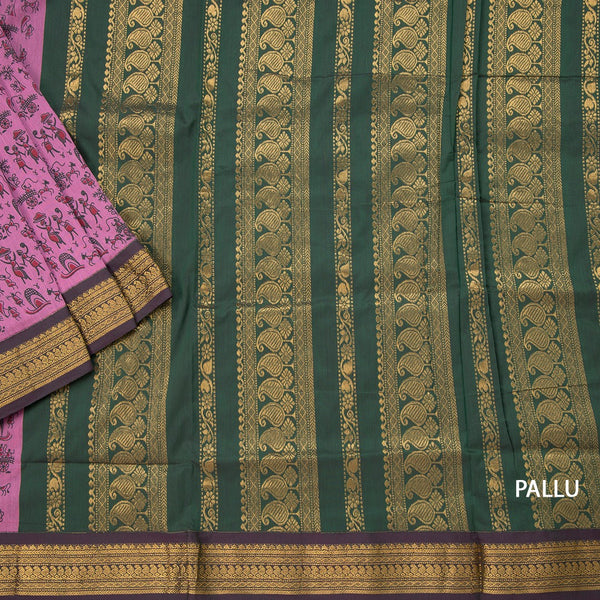 Kalyani Cotton Pink Printed Saree With Zari Border