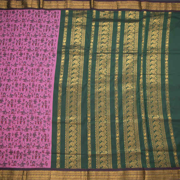 Kalyani Cotton Pink Printed Saree With Zari Border