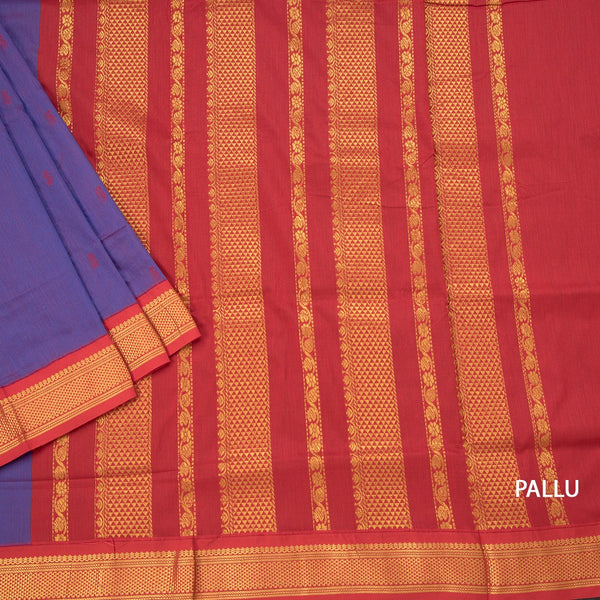 Kalyani Cotton Violet Saree With Small Buttas And Zari Border