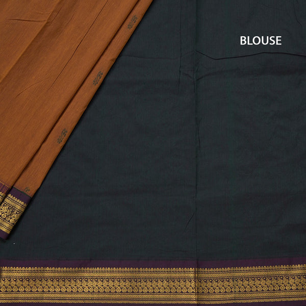 Kalyani Cotton Dark Mustard Saree With Small Buttas And Zari Border