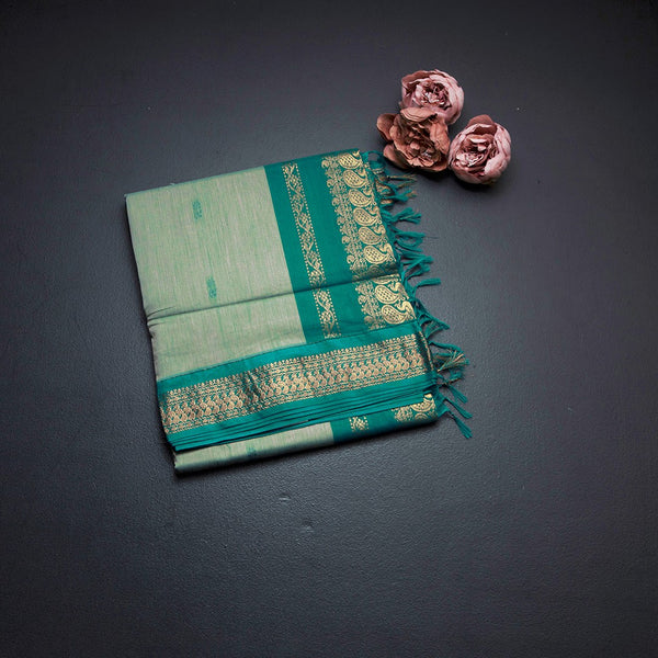 Kalyani Cotton Light Green Saree With Small Buttas And Zari Border