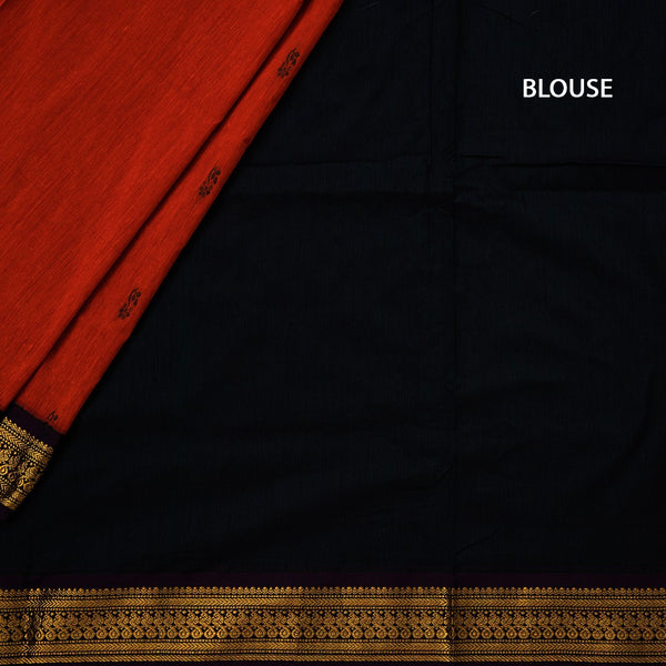 Kalyani Cotton Orange Saree With Small Buttas And Zari Border