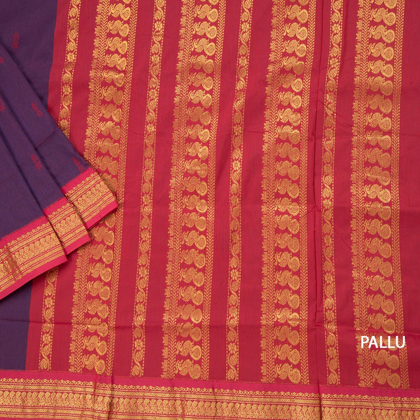 Kalyani Cotton Purple Saree With Small Buttas And Zari Border 02