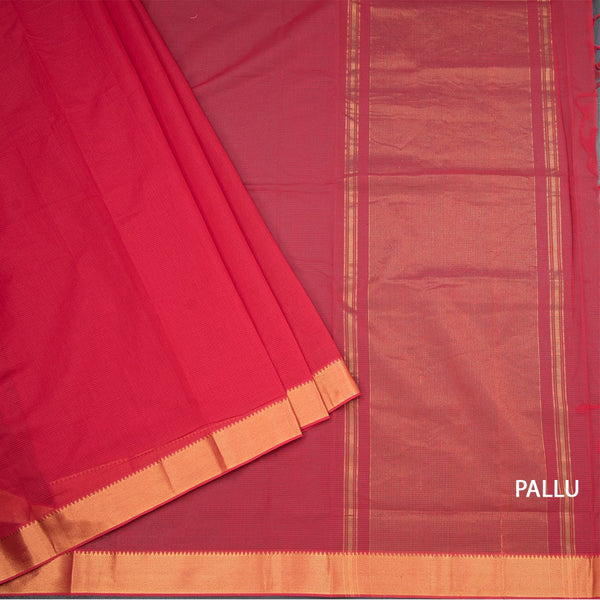 Mangalagiri Cotton Red Striped Saree With Zari Border