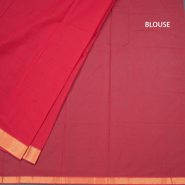 Mangalagiri Cotton Red Striped Saree With Zari Border