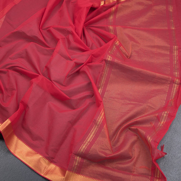 Mangalagiri Cotton Red Striped Saree With Zari Border