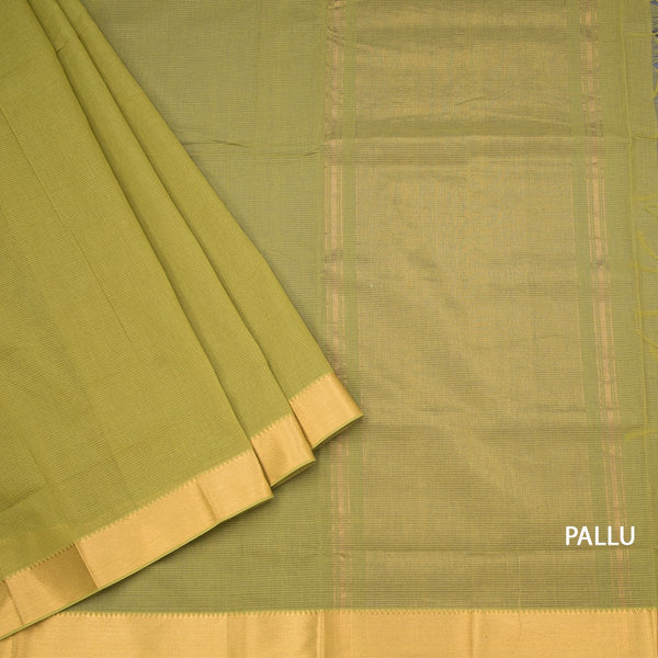 Mangalagiri Cotton Pale Olive Green Striped Saree With Zari Border