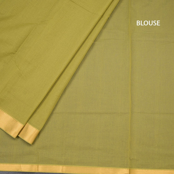 Mangalagiri Cotton Pale Olive Green Striped Saree With Zari Border