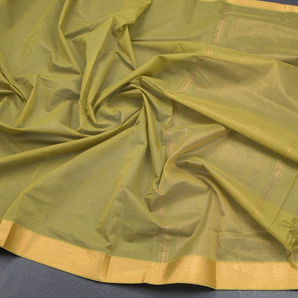 Mangalagiri Cotton Pale Olive Green Striped Saree With Zari Border