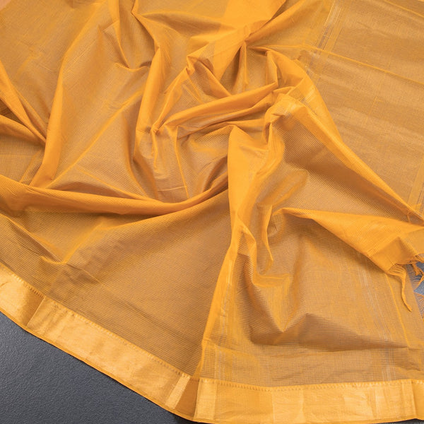 Mangalagiri Cotton Mustard Yellow Striped Saree With Zari Border