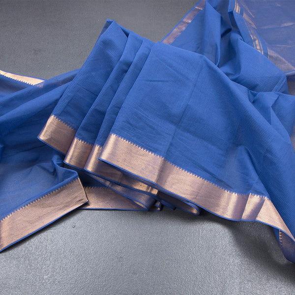 Mangalagiri Cotton Blue Striped Saree With Zari Border 02