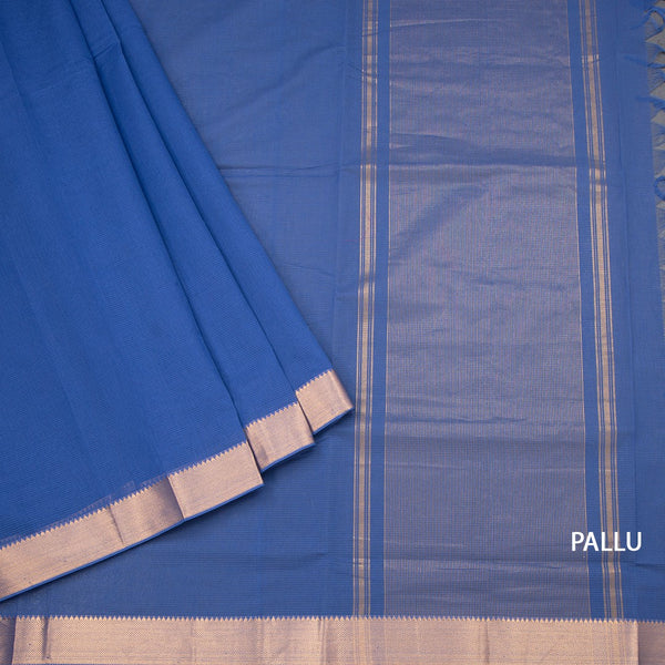 Mangalagiri Cotton Blue Striped Saree With Zari Border 02